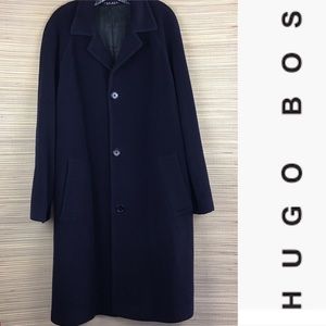 HUGO BOSS 100% Wool Navy Blue Overcoat Trench Coat
